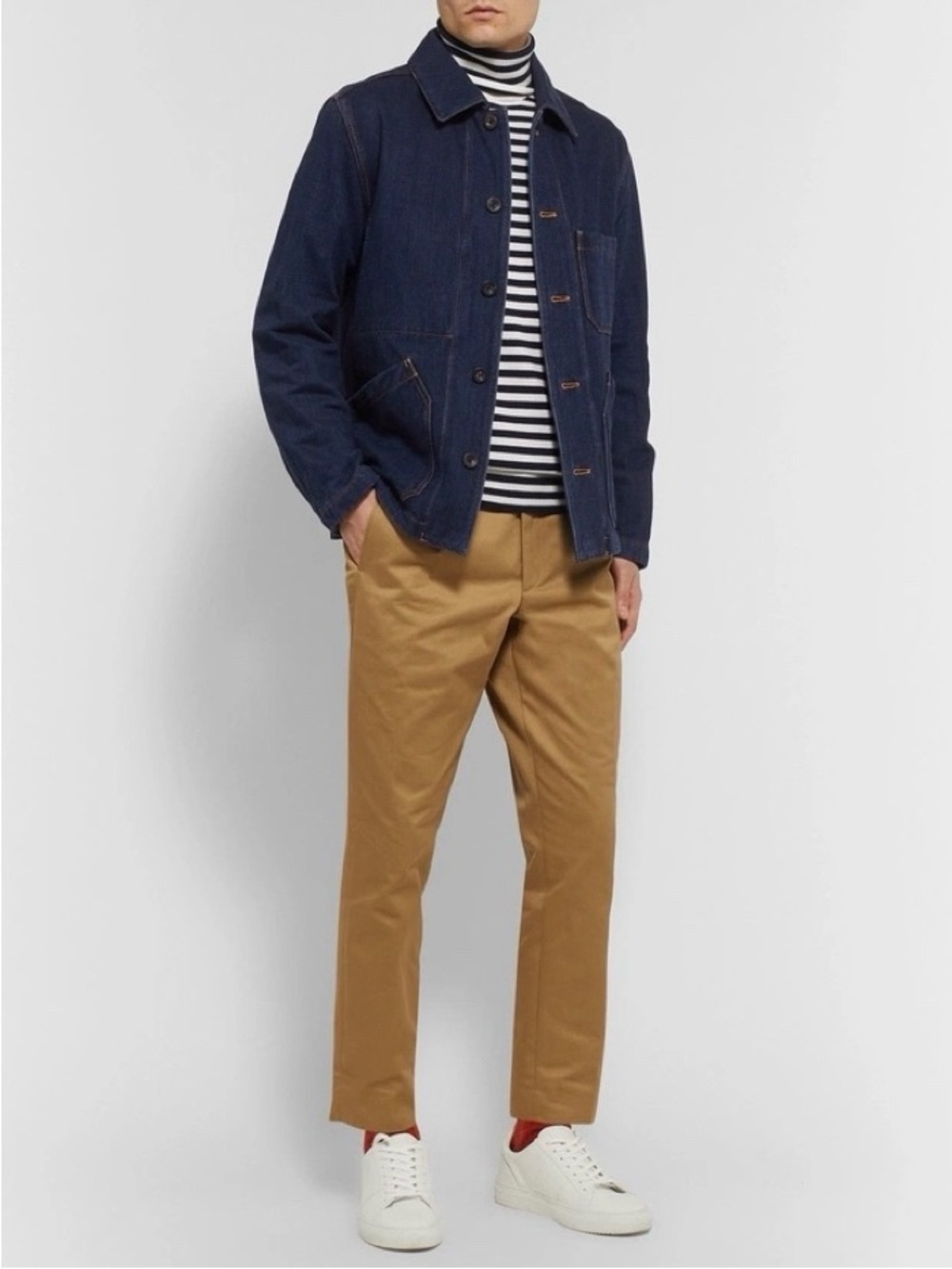 Mr. Porter Double-faced Denim Chore Jacket in “Indigo Stripe” Size Large